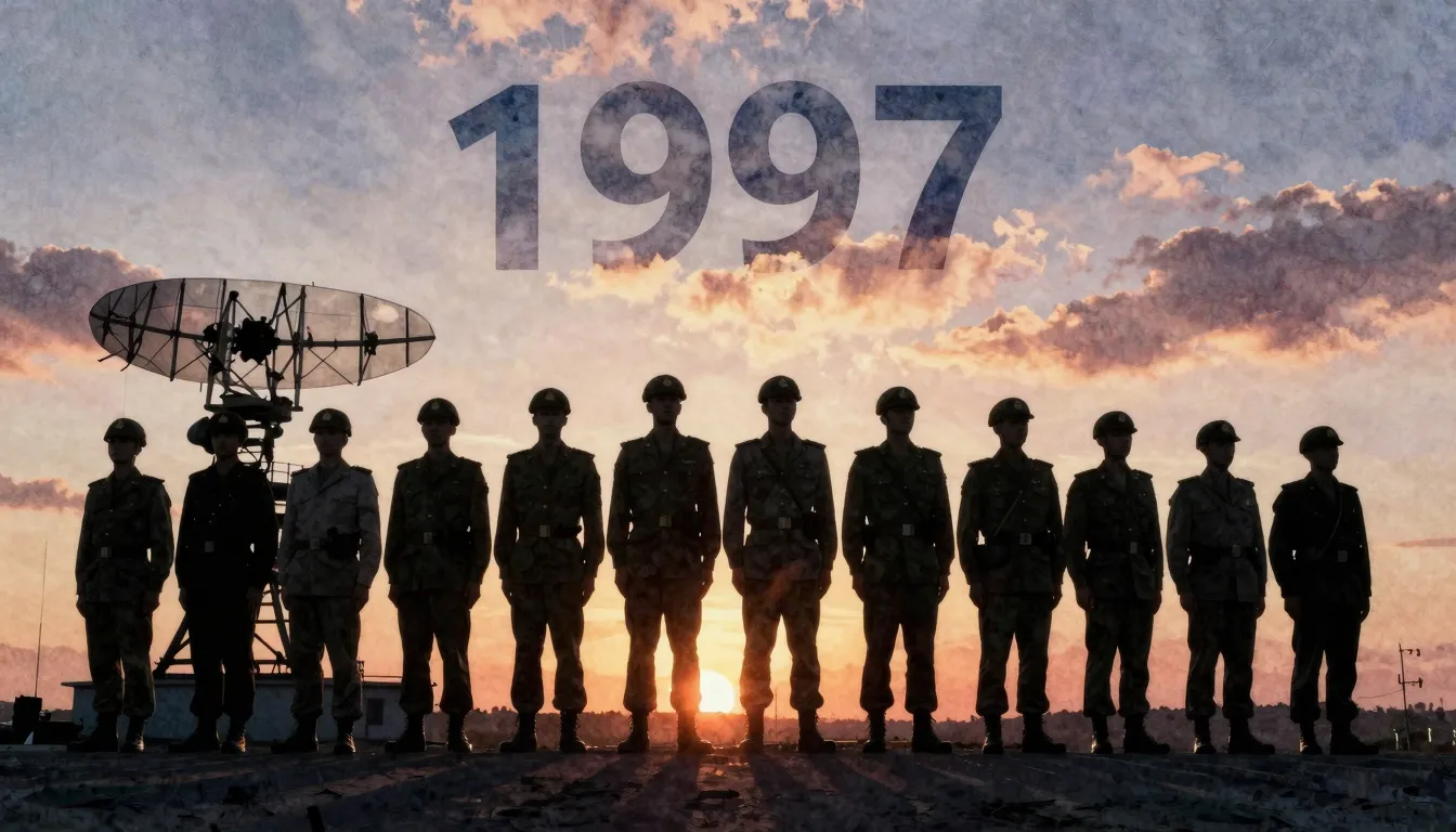 Watercolor style. Silhouette of a group of officers standing...