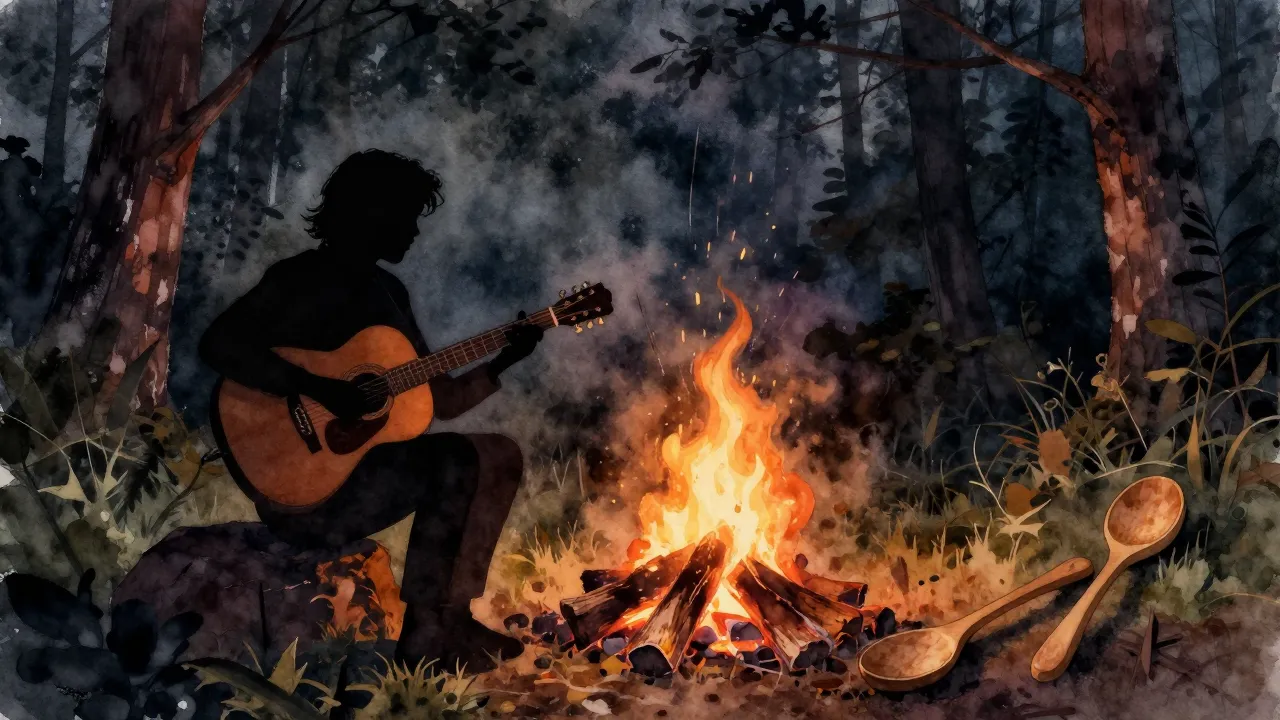 Watercolor style. A silhouette of a person playing a guitar ...