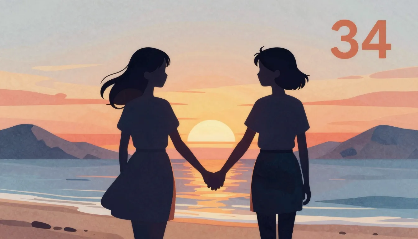 Watercolor style. Silhouette of two sisters holding hands, s...