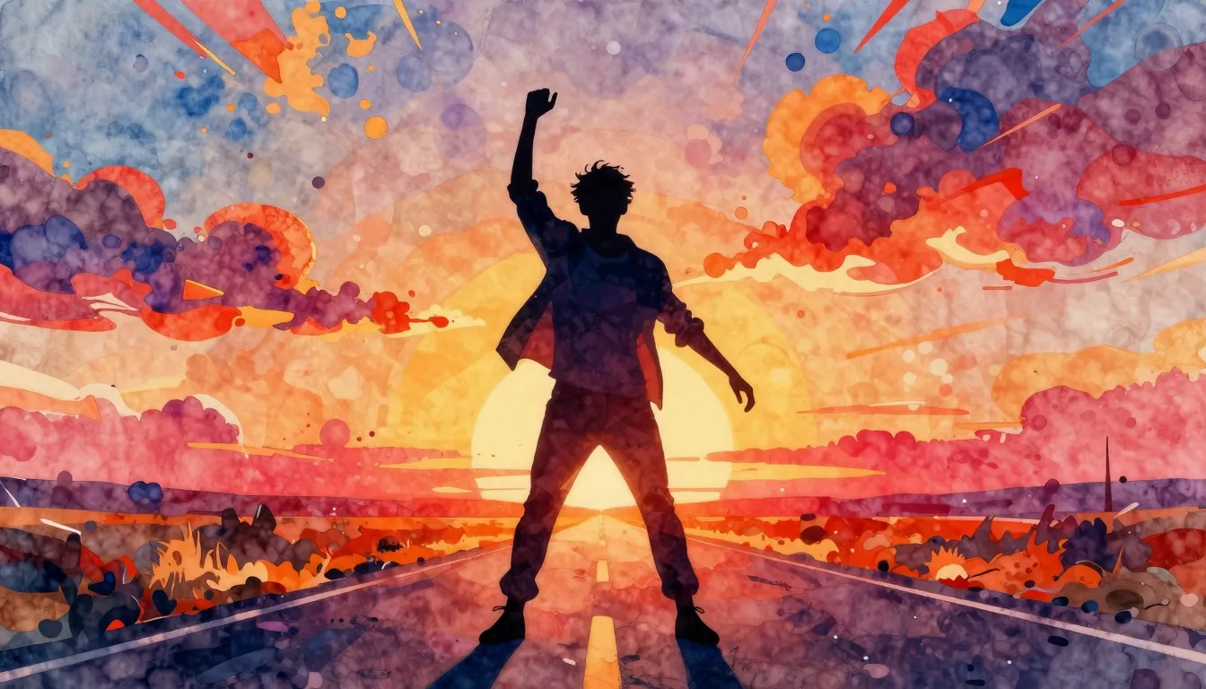 Vibrant watercolor style. A vibrant dance-pop album cover, a...