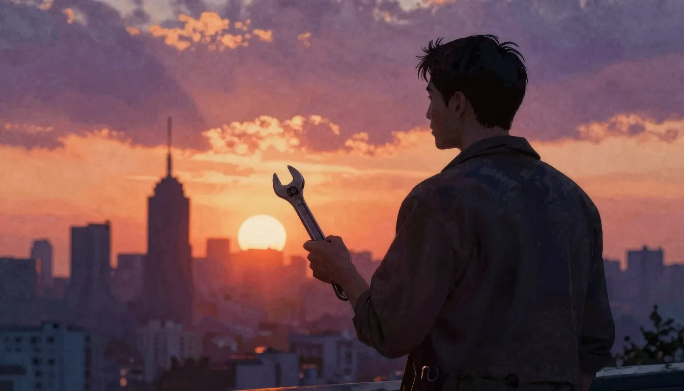 Watercolor style. A dark silhouette of a father holding a wr...