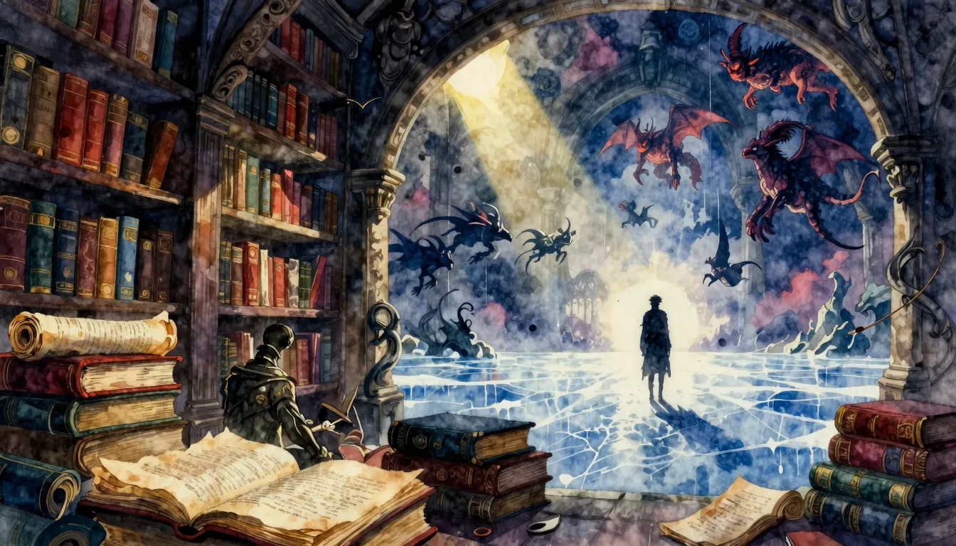 Vibrant watercolor style. Heavy metal album cover, a dark an...