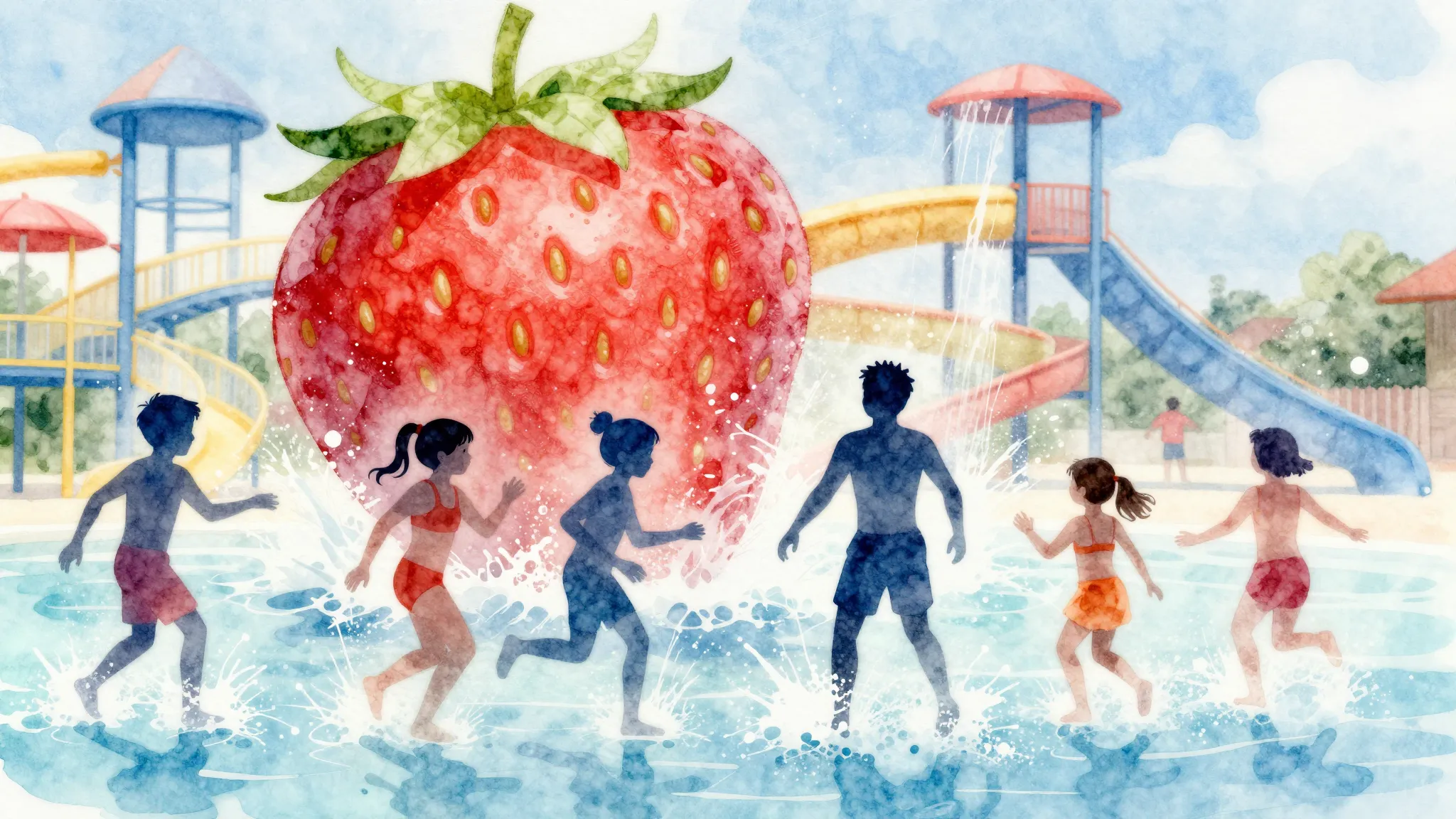 Watercolor style. A bright and colorful silhouette of a grou...