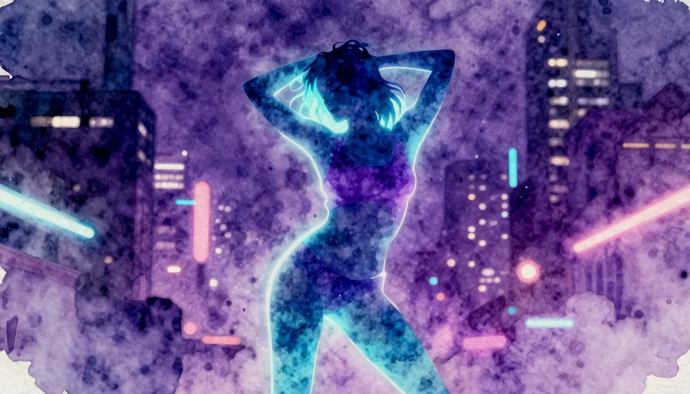 Vibrant watercolor style. Cyberpunk aesthetic, neon glowing ...