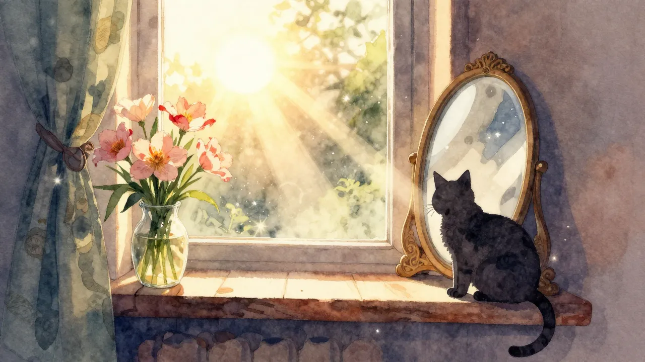 Watercolor style. A cozy room interior bathed in warm mornin...