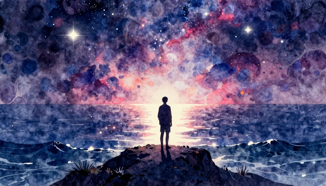 Vibrant watercolor style. A silhouette of a person standing ...