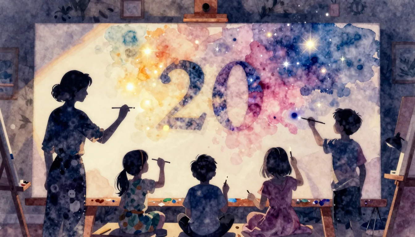 Watercolor style. Silhouette of a teacher and children paint...