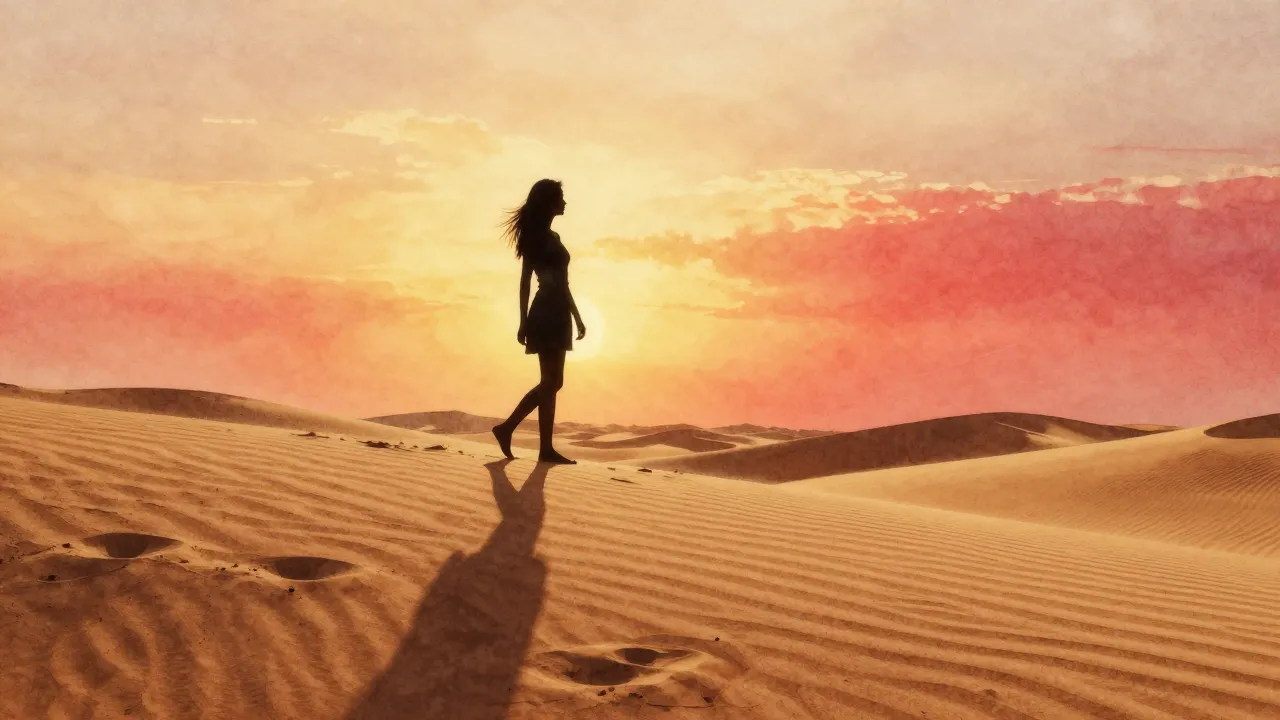 Watercolor style. Silhouette of a graceful woman walking on ...