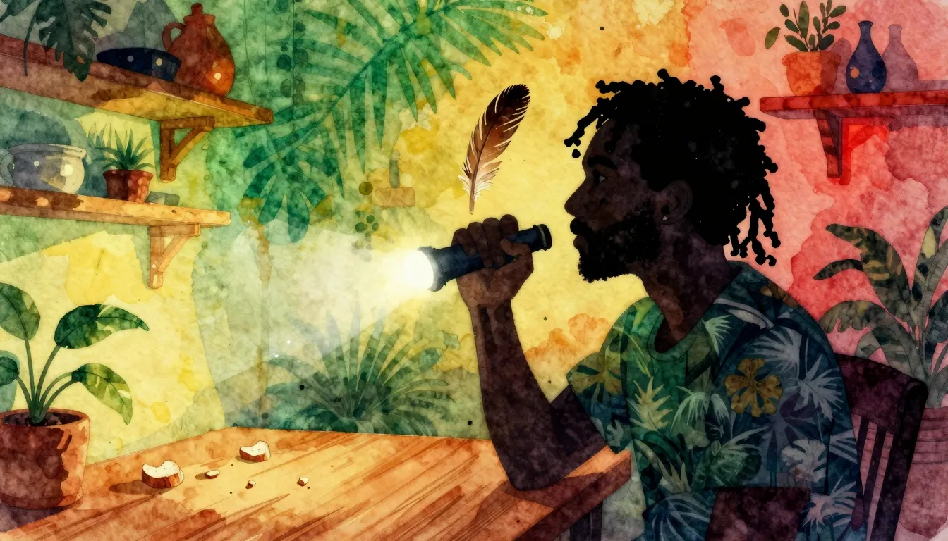 Vibrant watercolor style. Reggae style album cover, a silhou...