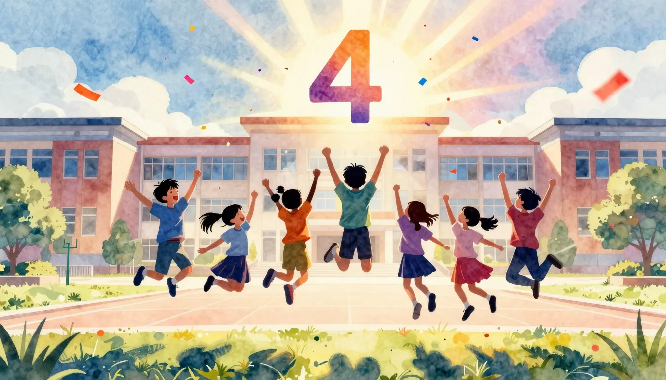 Vibrant watercolor style. A group of happy children silhouet...