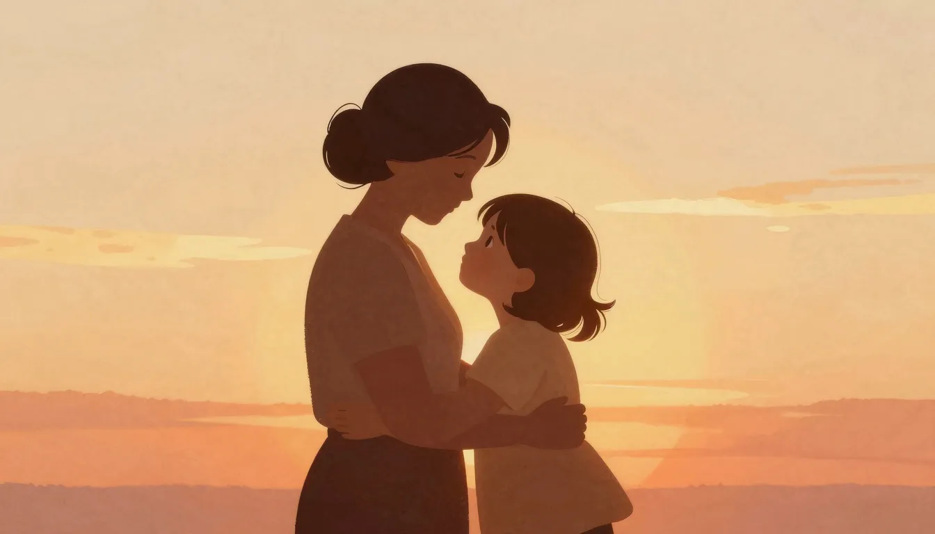 Watercolor style. Silhouette of a grandmother and a little g...