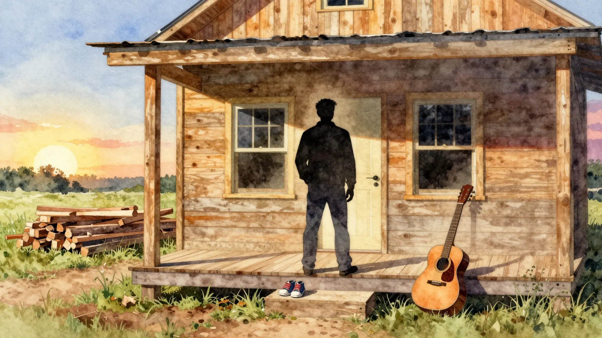 Vibrant watercolor style. Country music style album cover, a...