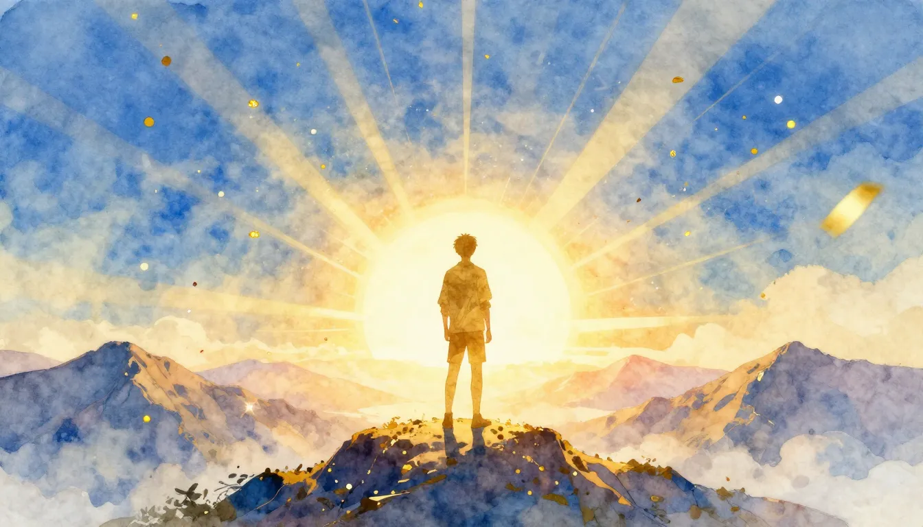 Vibrant watercolor style. Festive birthday cover art, a gold...