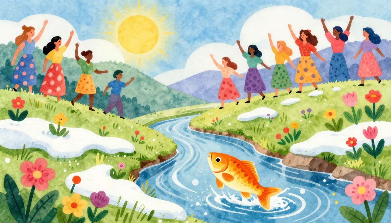 Vibrant watercolor style. A vibrant spring landscape with bl...