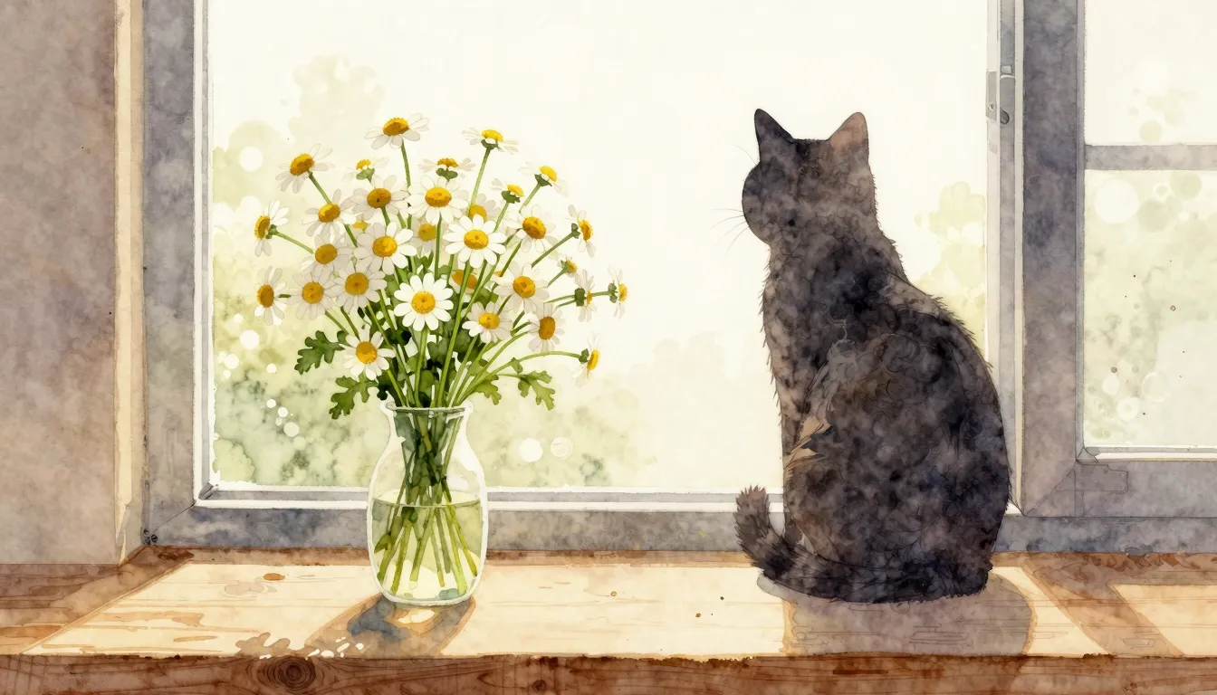 Watercolor style. A simple bouquet of chamomile flowers on a...