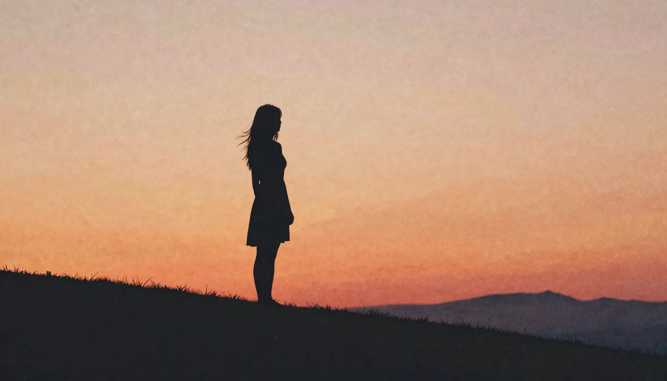 Watercolor style. A solitary silhouette of a woman standing ...