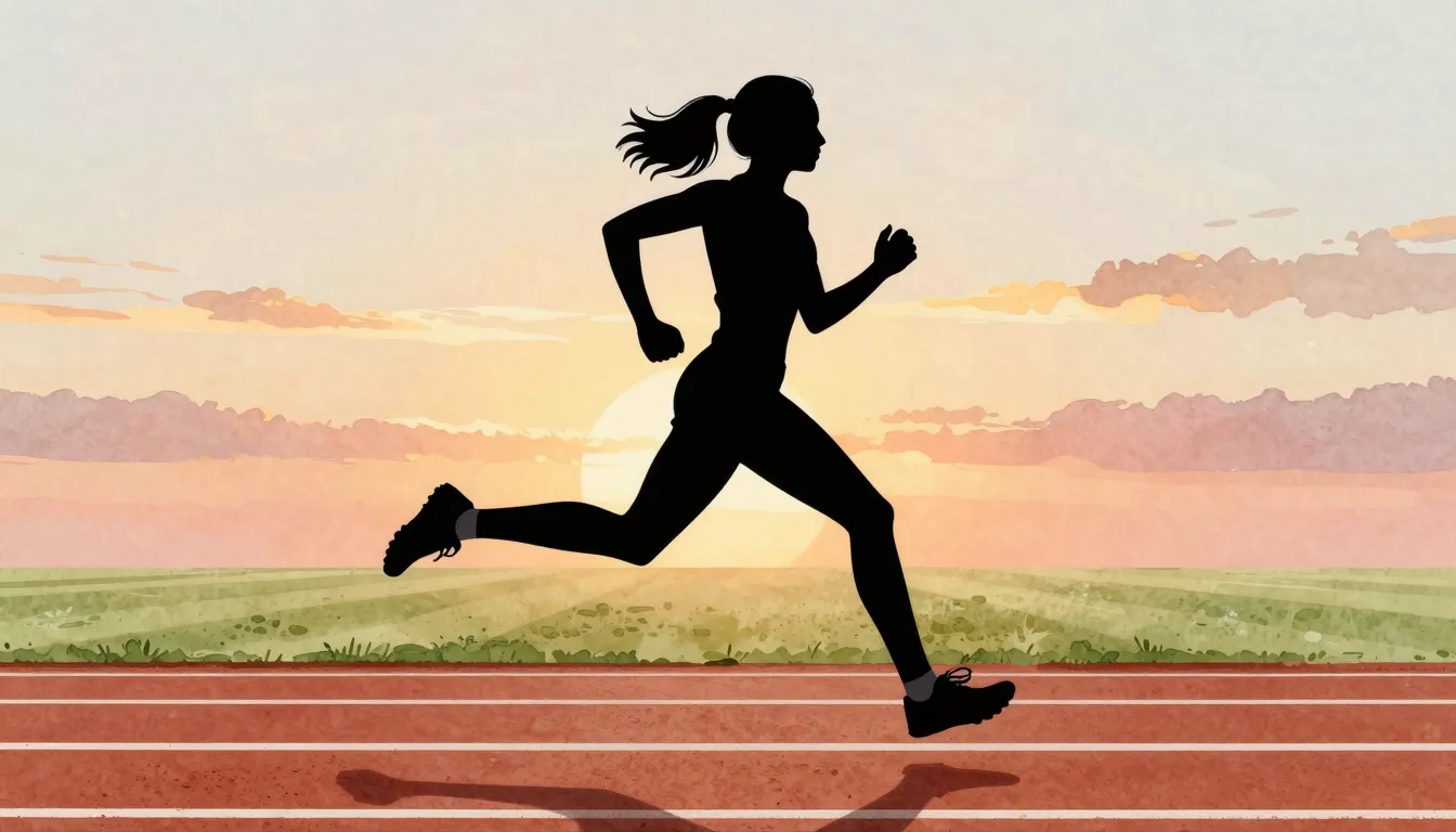 Watercolor style. Silhouette of a beautiful athletic girl ru...