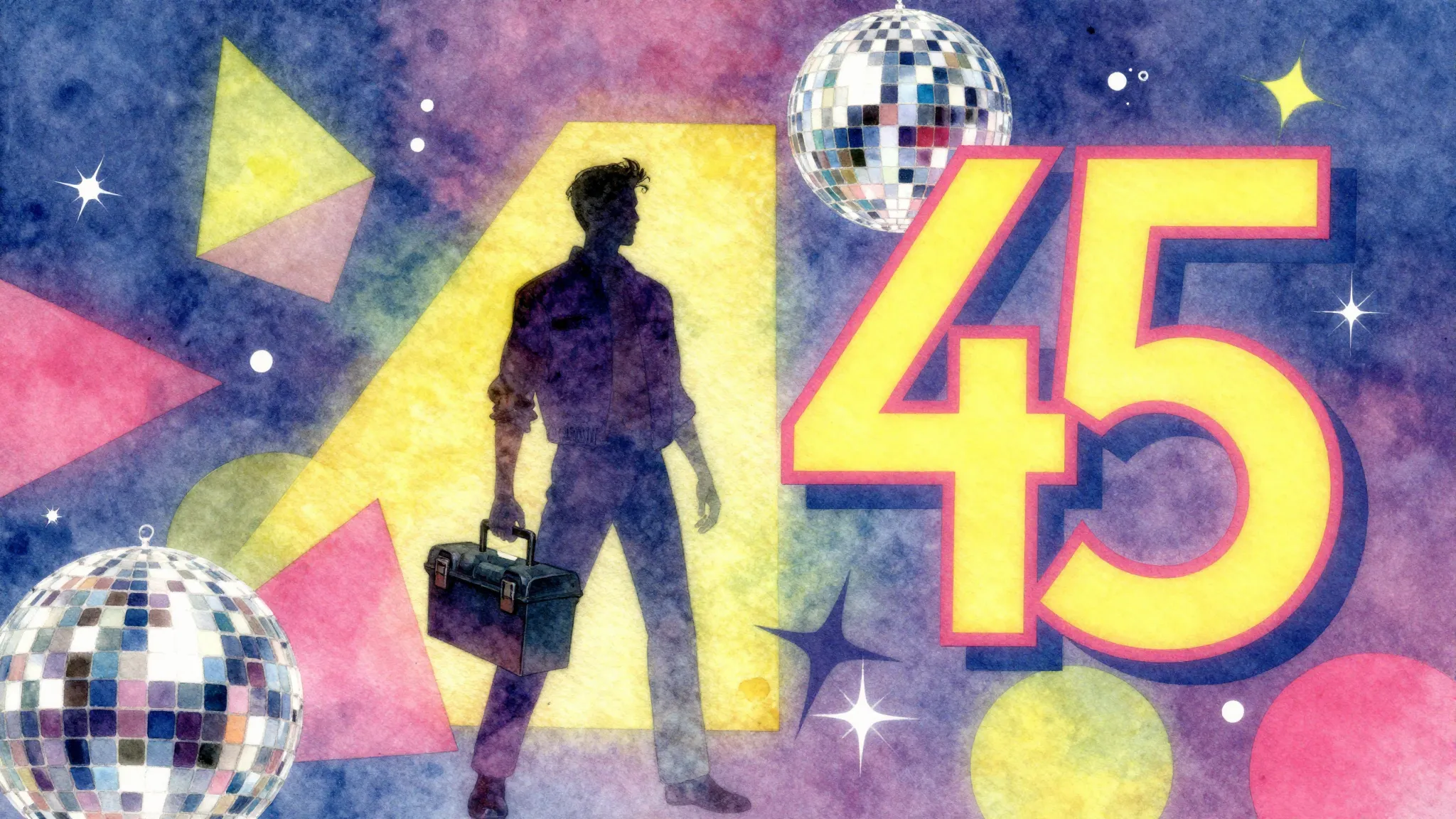 Vibrant watercolor style. 90s disco style album cover, vibra...