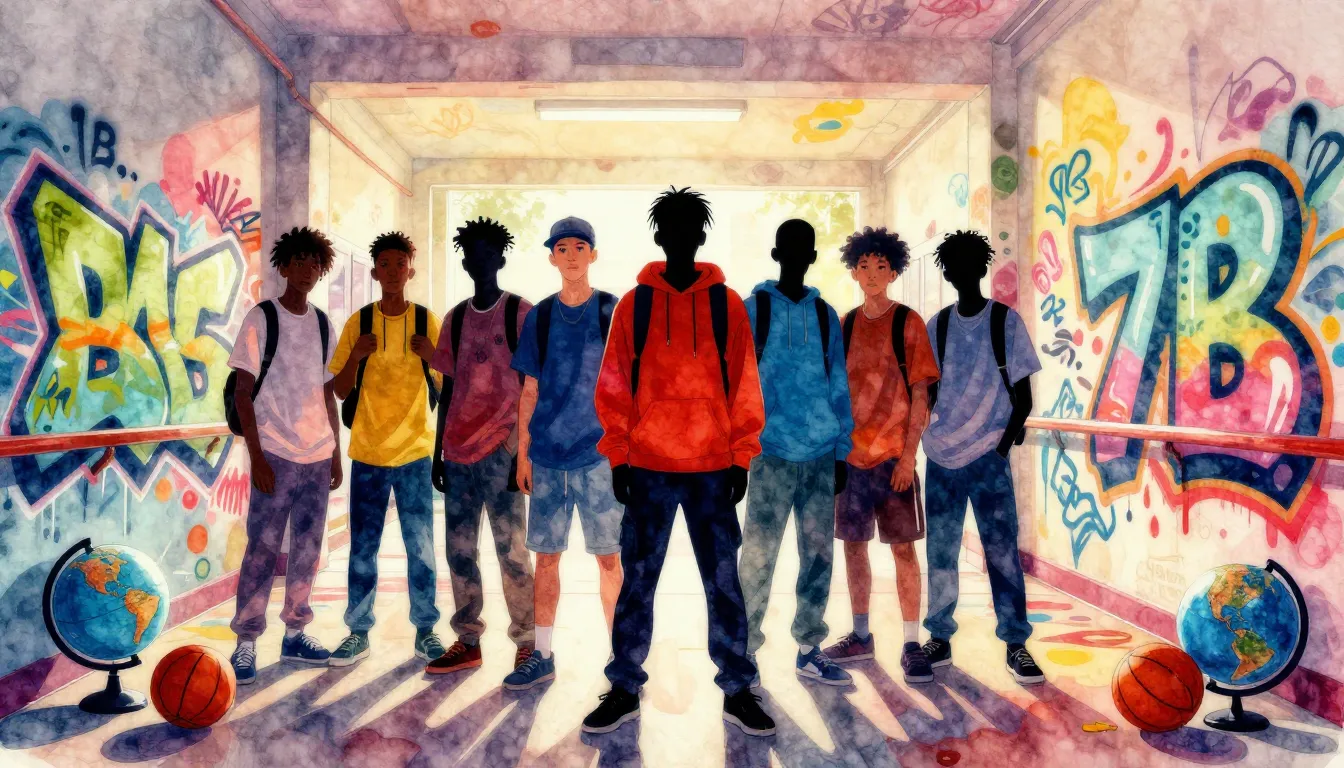 Vibrant watercolor style. Modern rap album cover, a stylized...