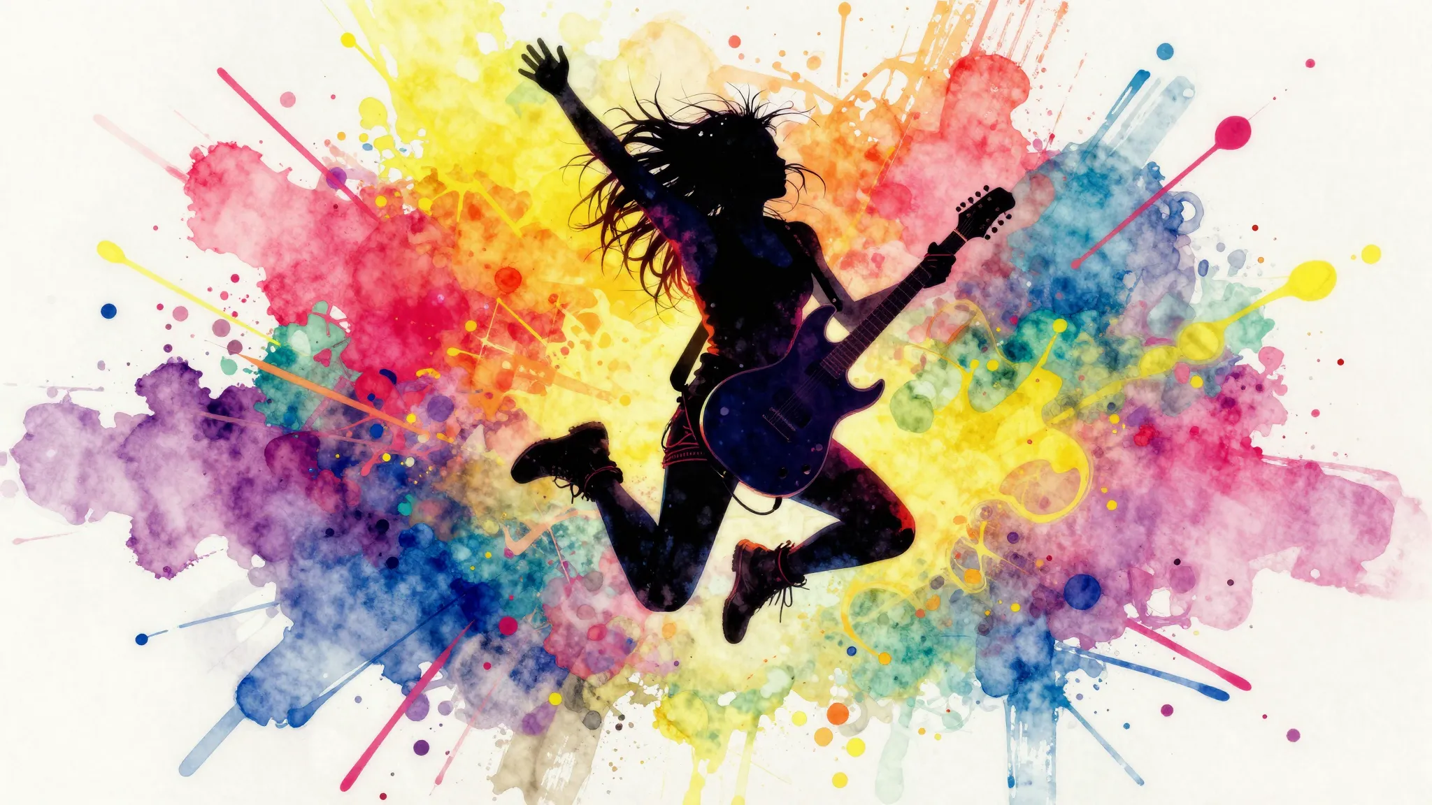 Vibrant watercolor style. Punk rock album cover, silhouette ...