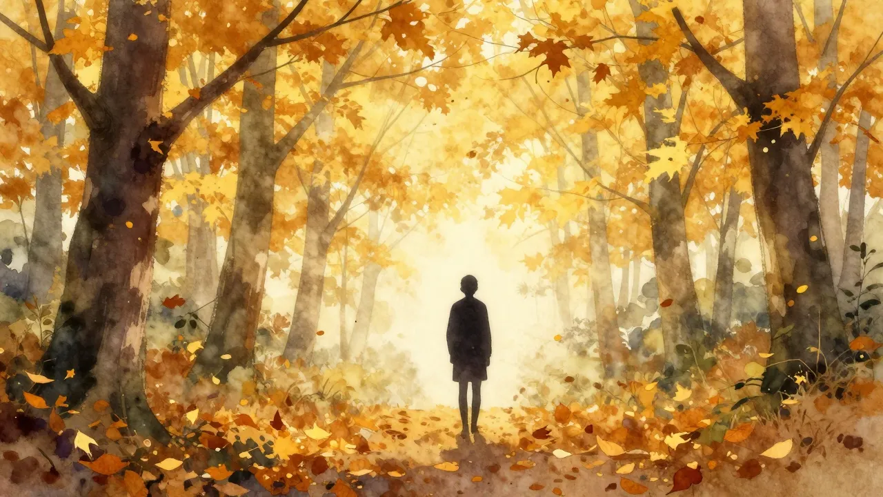 Vibrant watercolor style. A solitary silhouette standing in ...
