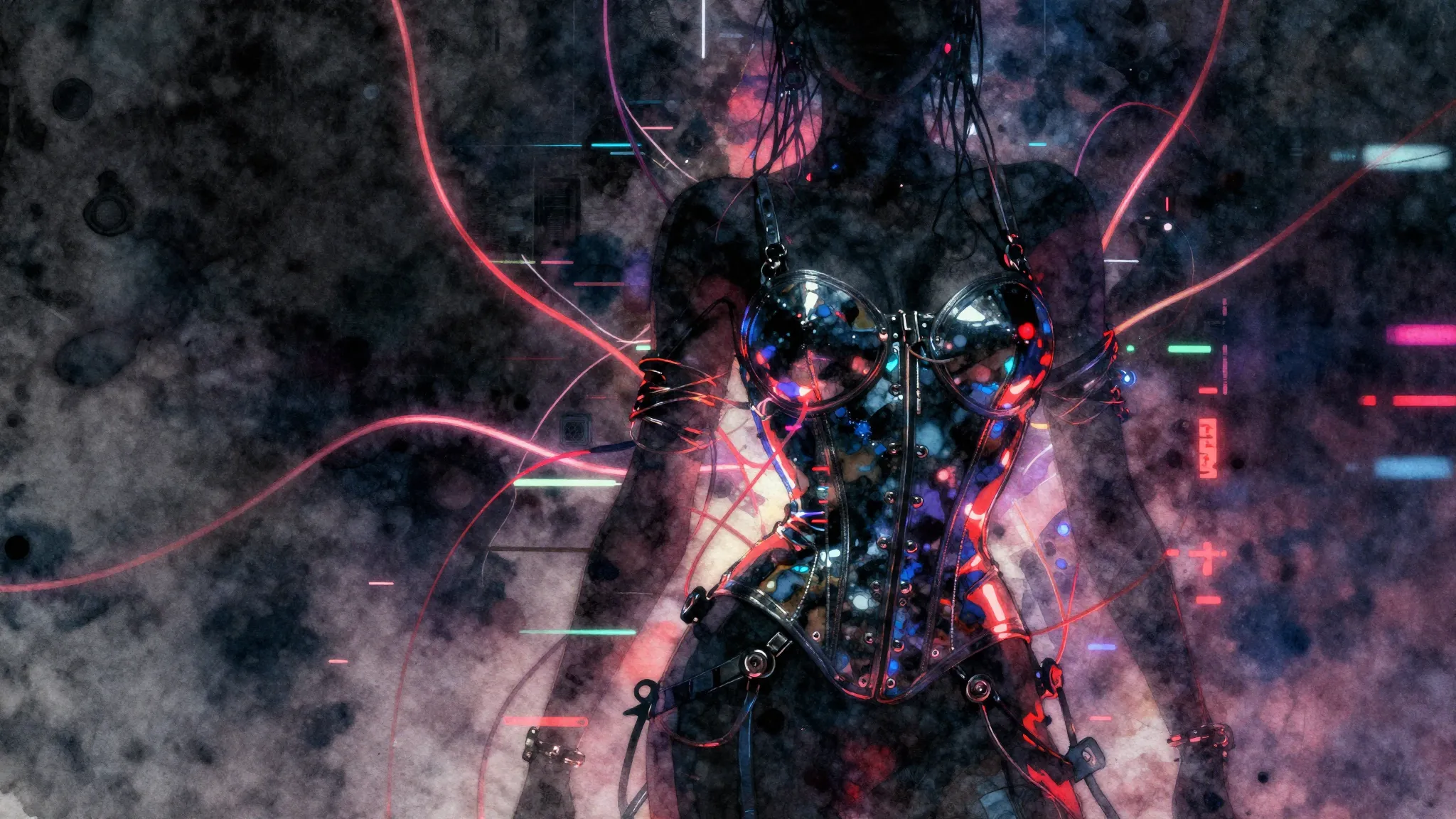 Vibrant watercolor style. Abstract IDM album cover, dark aes...