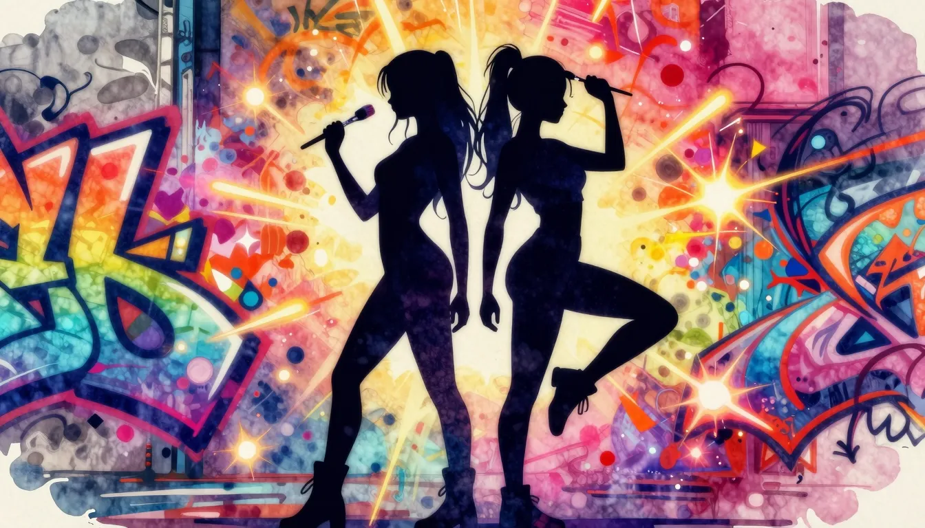 Vibrant watercolor style. Urban street art style, two styliz...