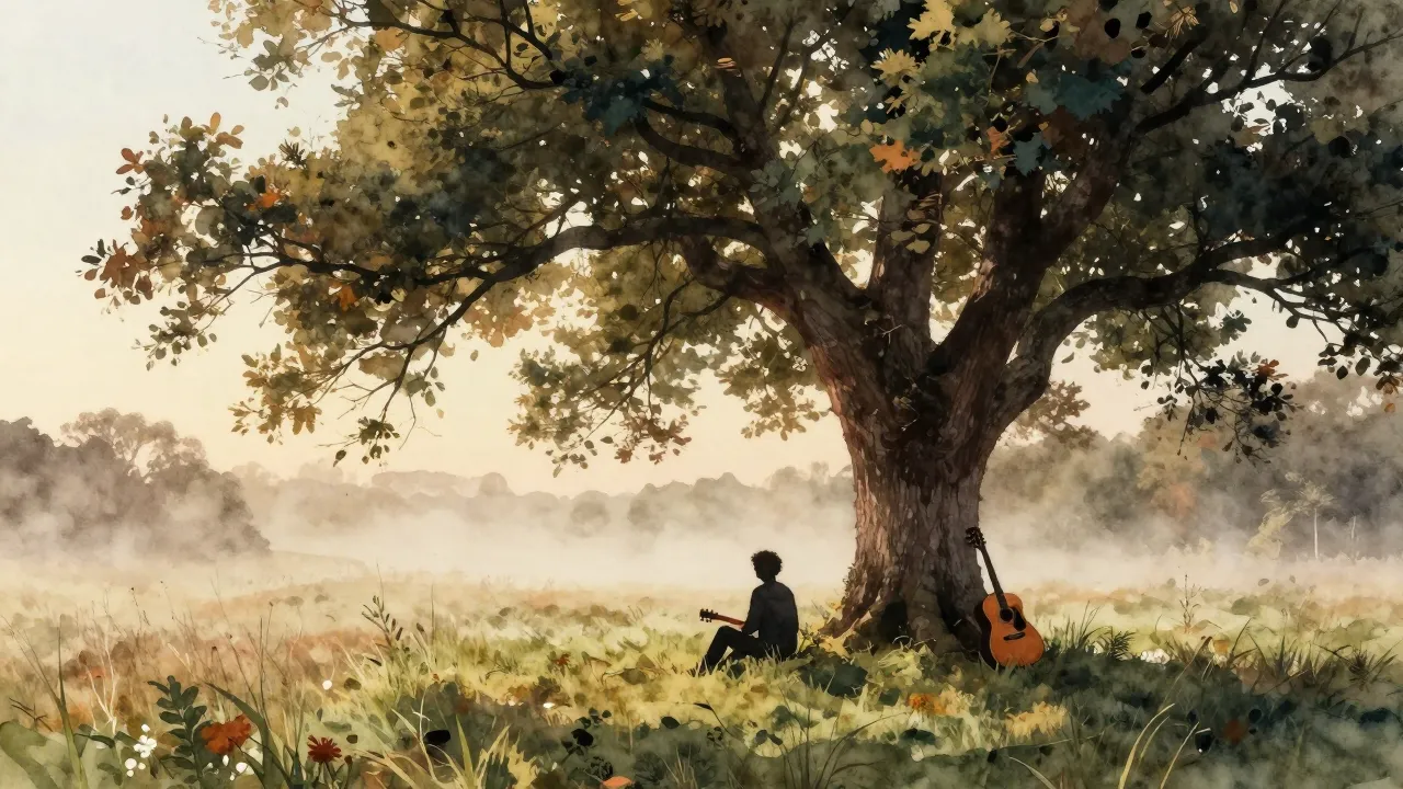 Vibrant watercolor style. A minimalist folk music album cove...