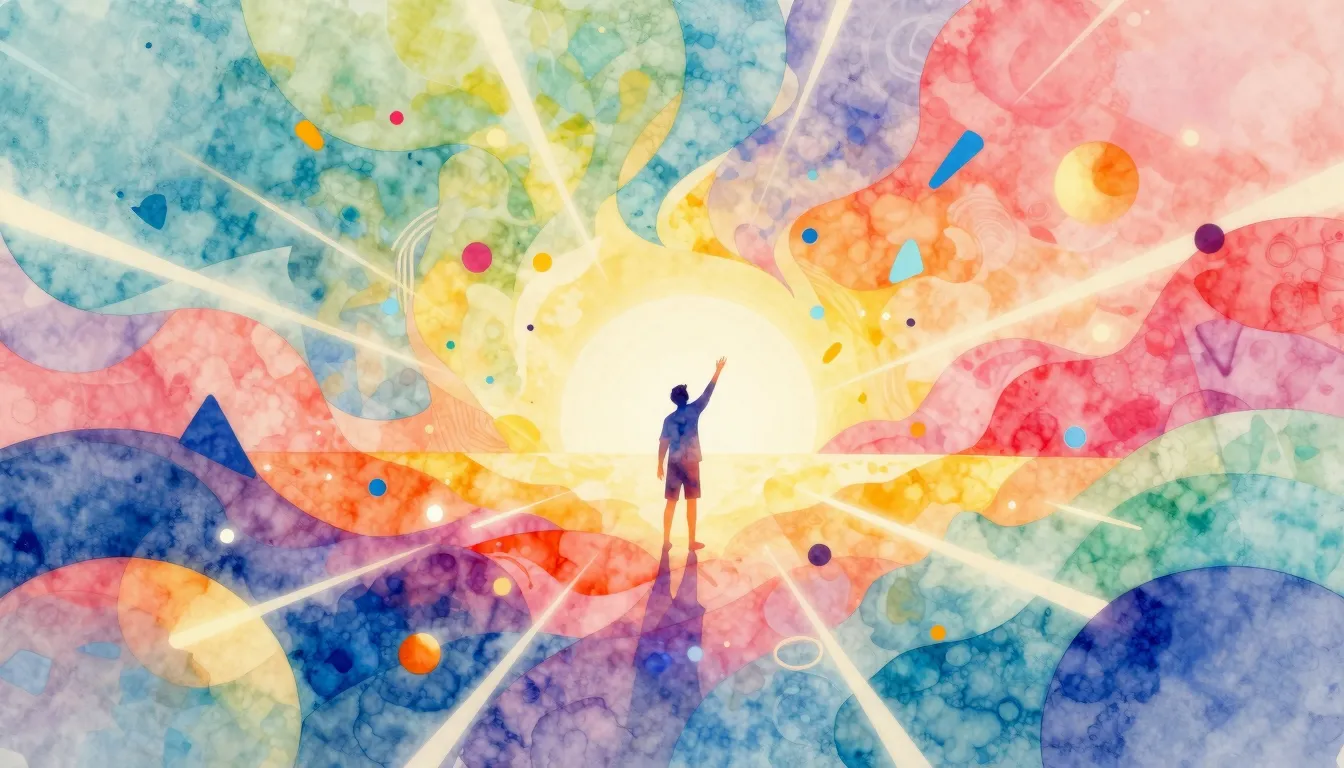 Vibrant watercolor style. A vibrant, abstract composition re...