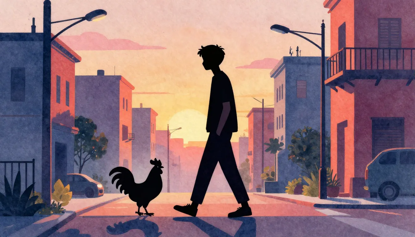 Vibrant watercolor style. A silhouette of a cool guy walking...