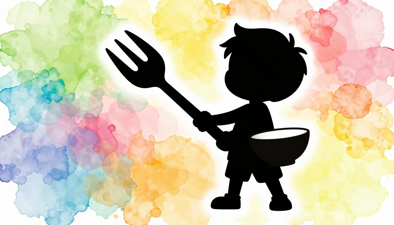 Watercolor style. A funny silhouette of a little boy holding...
