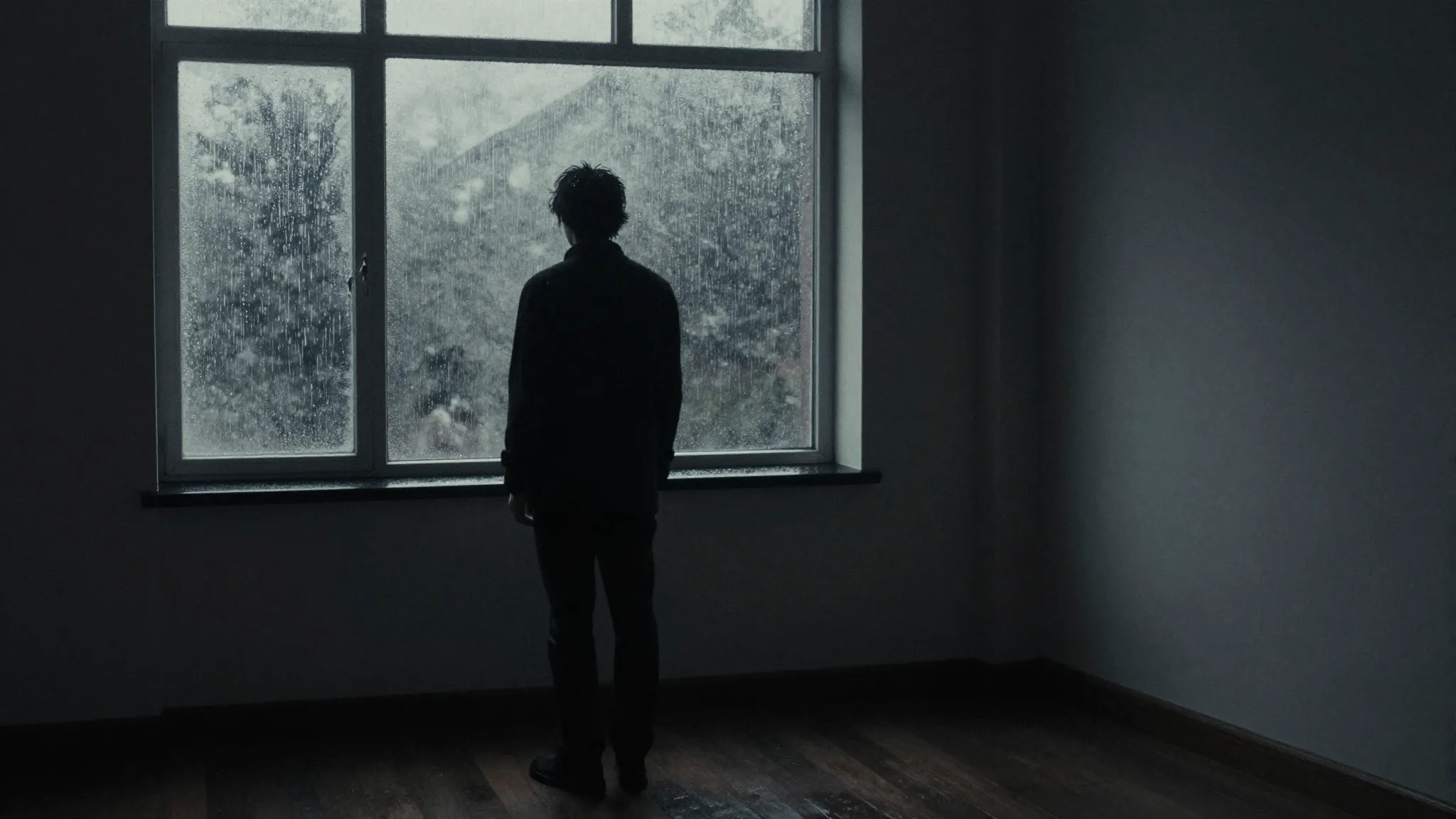 Watercolor style. Silhouette of a lonely figure standing by ...