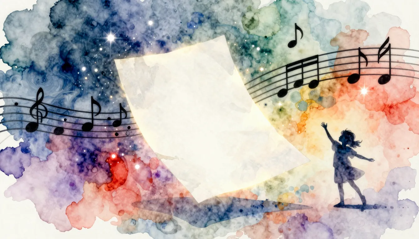 Watercolor style. A glowing white piece of paper floating in...