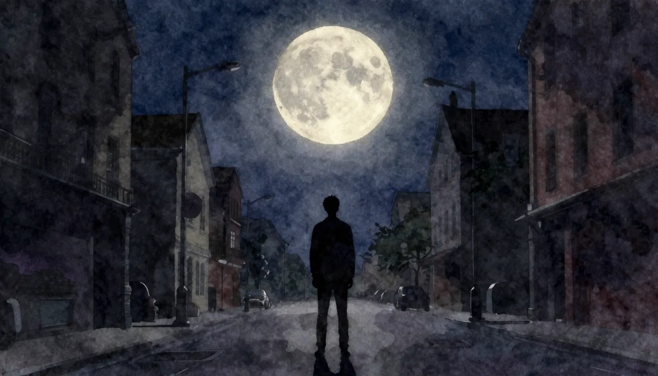 Vibrant watercolor style. A lonely silhouette standing on a ...