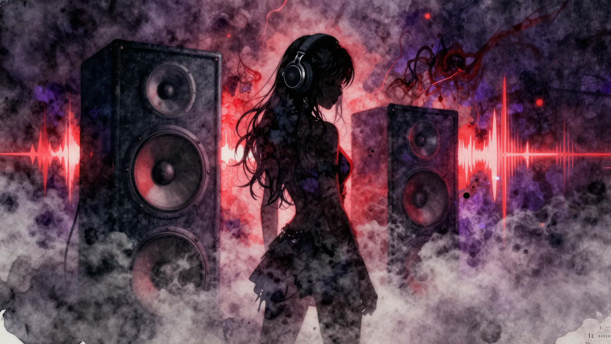 Watercolor style. Dark trap aesthetic, heavy metal vibes, si...