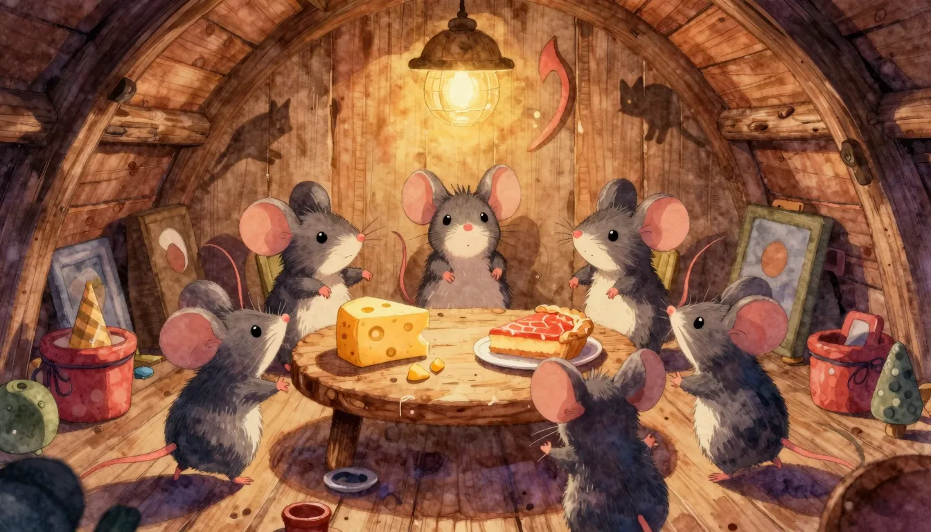 Vibrant watercolor style. A group of cute, mischievous carto...