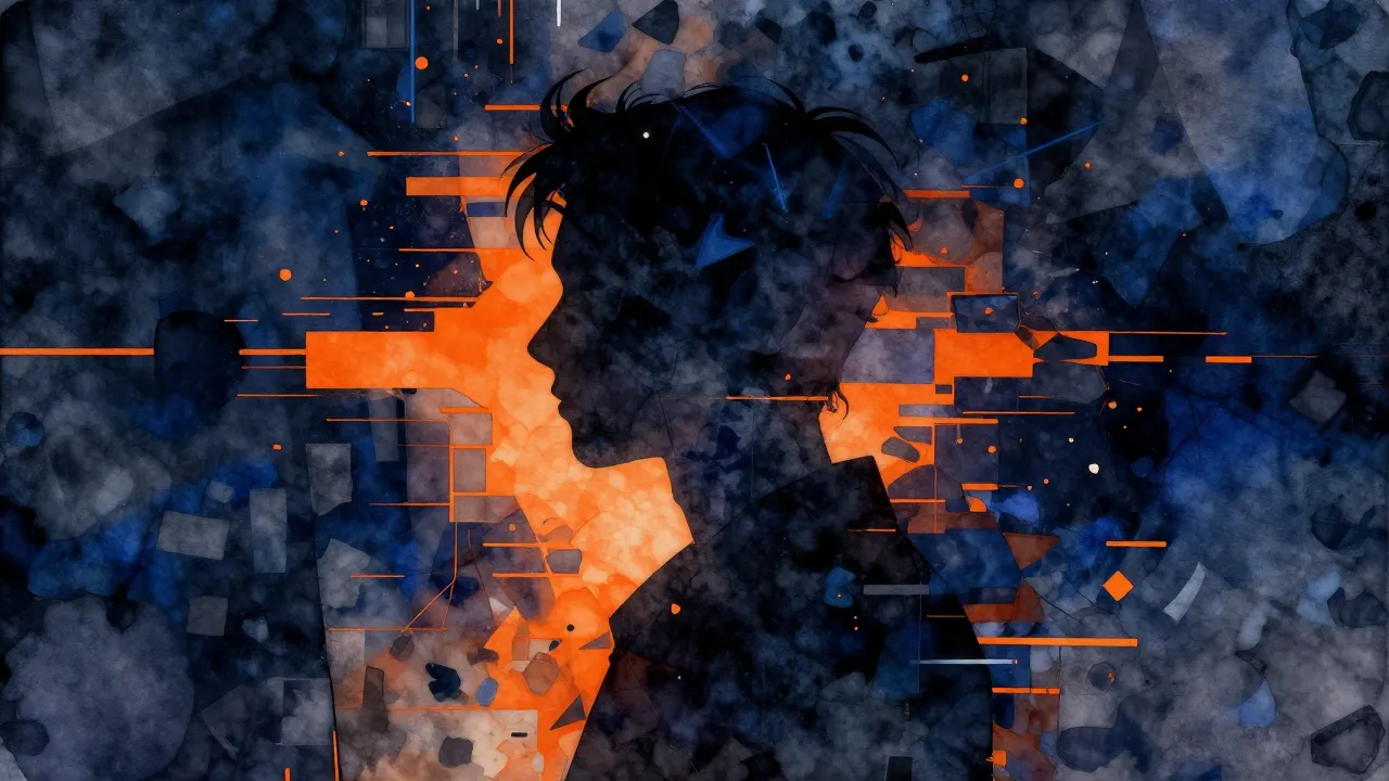 Vibrant watercolor style. Abstract IDM album cover, glitch a...