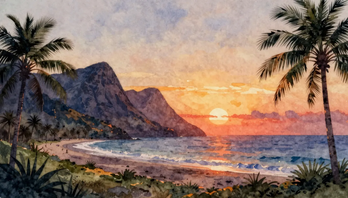 Watercolor style. Beautiful landscape of mountains meeting t...