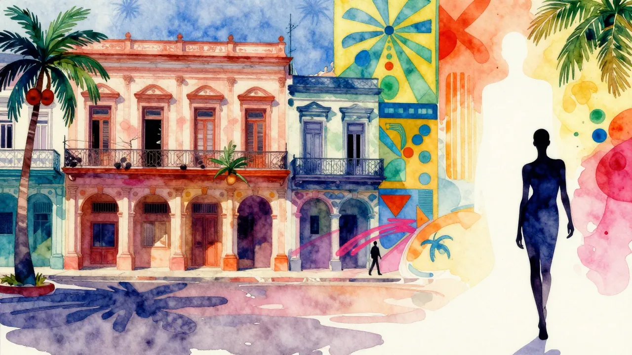 Vibrant watercolor style. Afro-Cuban dance music album cover...