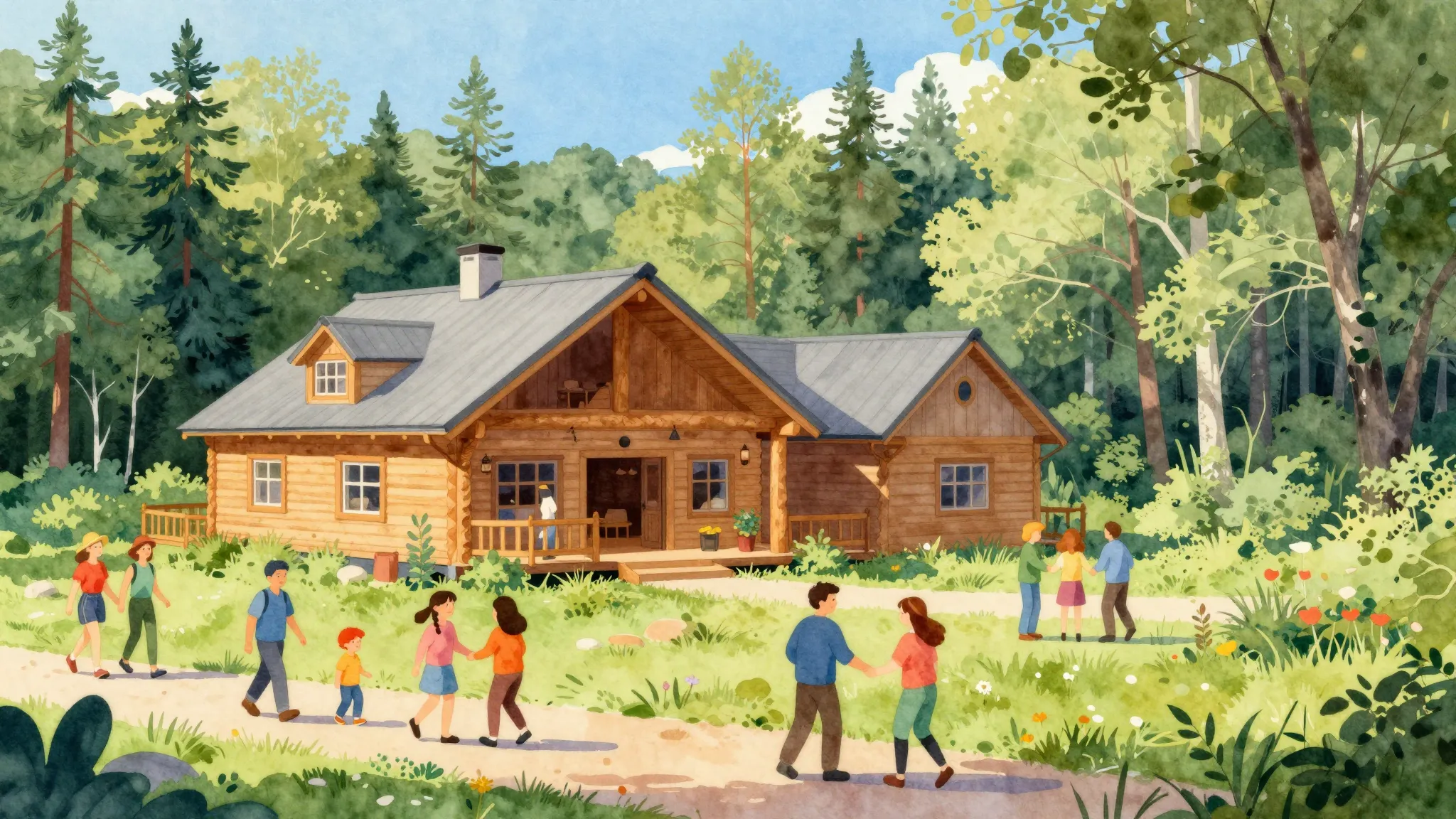 Vibrant watercolor style. A vibrant, cheerful illustration o...