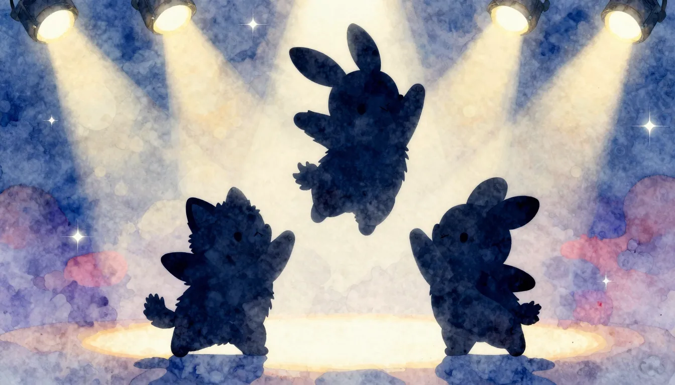 Watercolor style. Silhouettes of two fluffy fantasy creature...