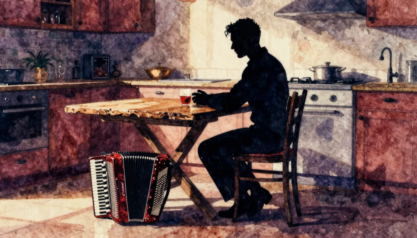 Vibrant watercolor style. Minimalist tango-themed album cove...