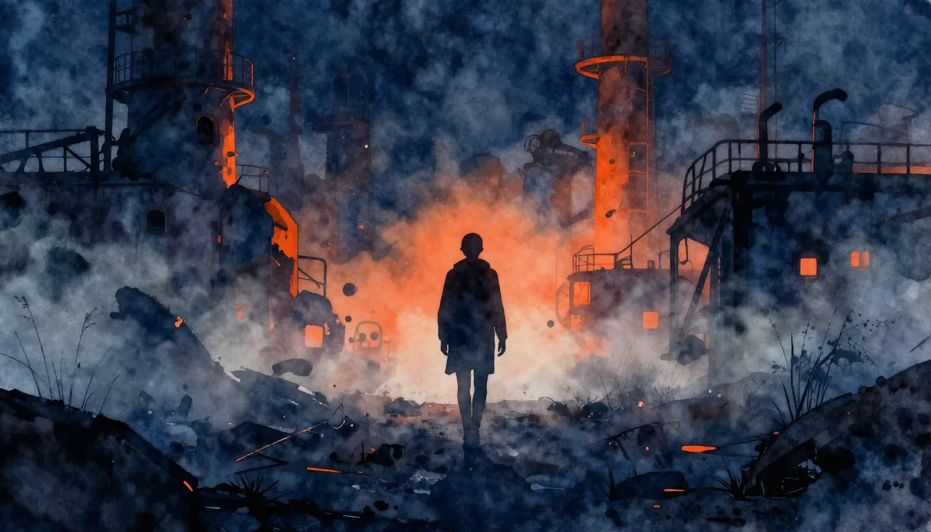 Watercolor style. A lonely silhouette walking through a neon...