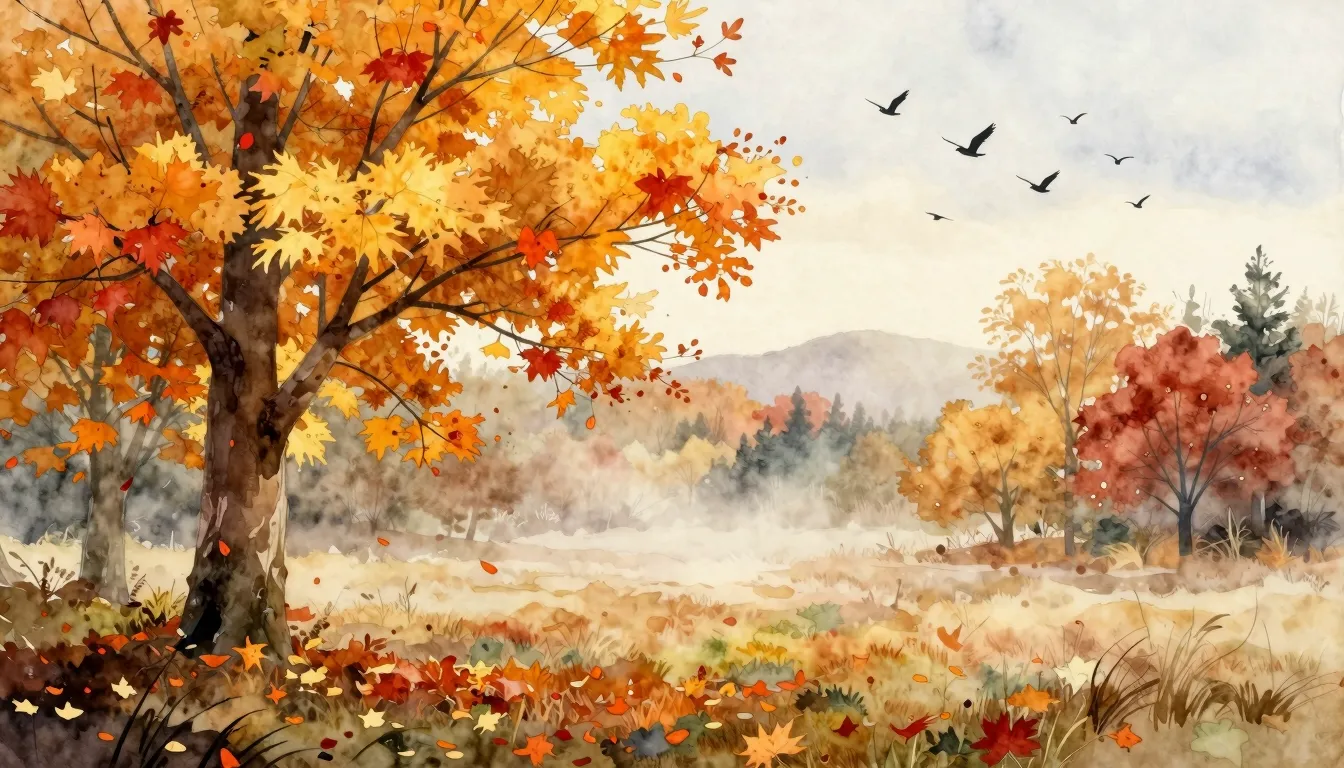 Watercolor style. A beautiful autumn landscape with golden a...
