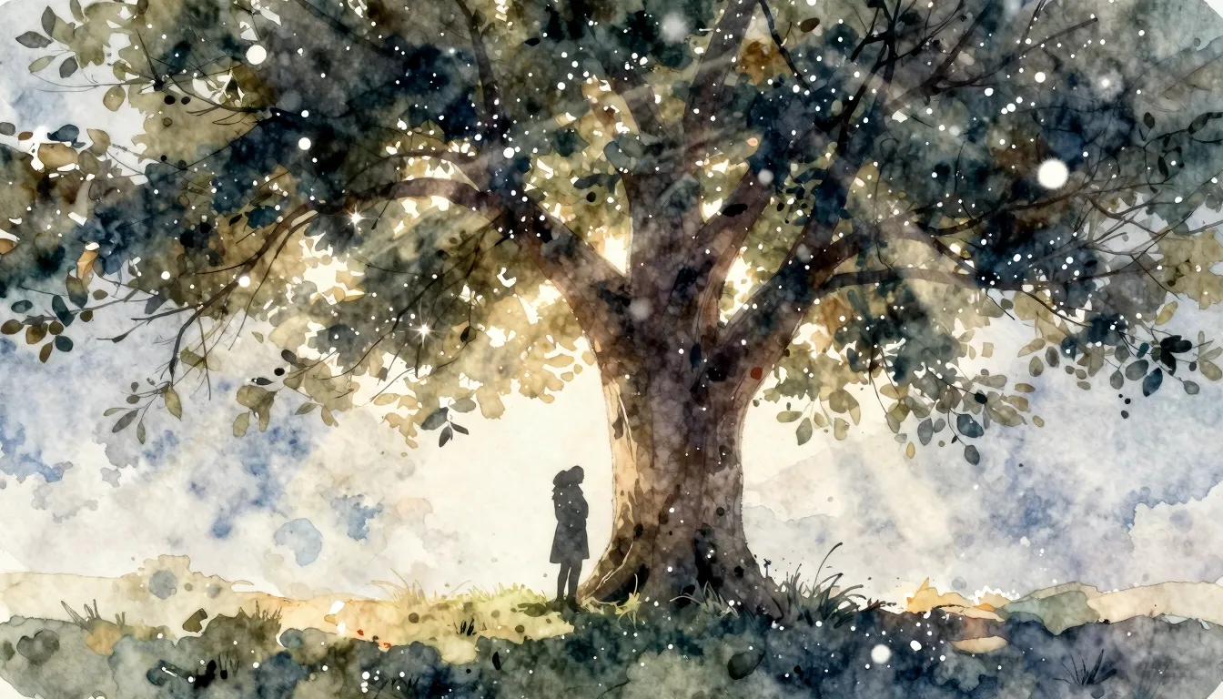 Watercolor style. Silhouette of a couple standing under a la...