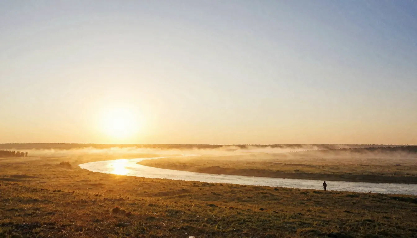 Vibrant watercolor style. A vast, serene steppe landscape at...