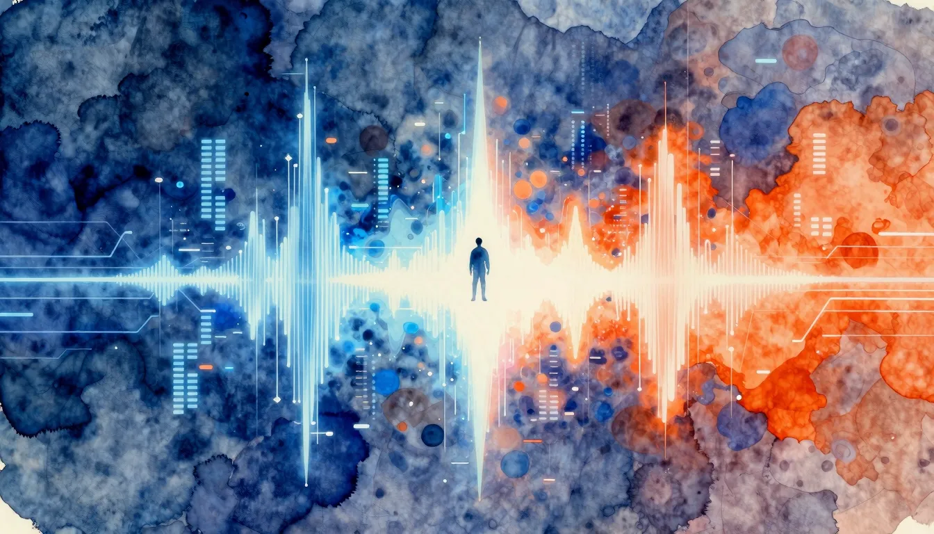Vibrant watercolor style. Abstract electronic pulse wave, gl...