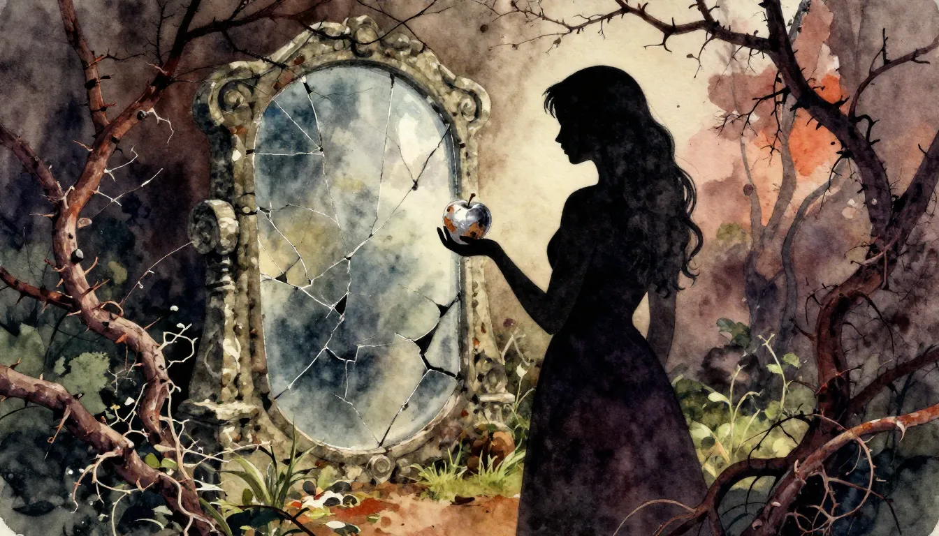 Vibrant watercolor style. Folk style album cover, a dark sil...