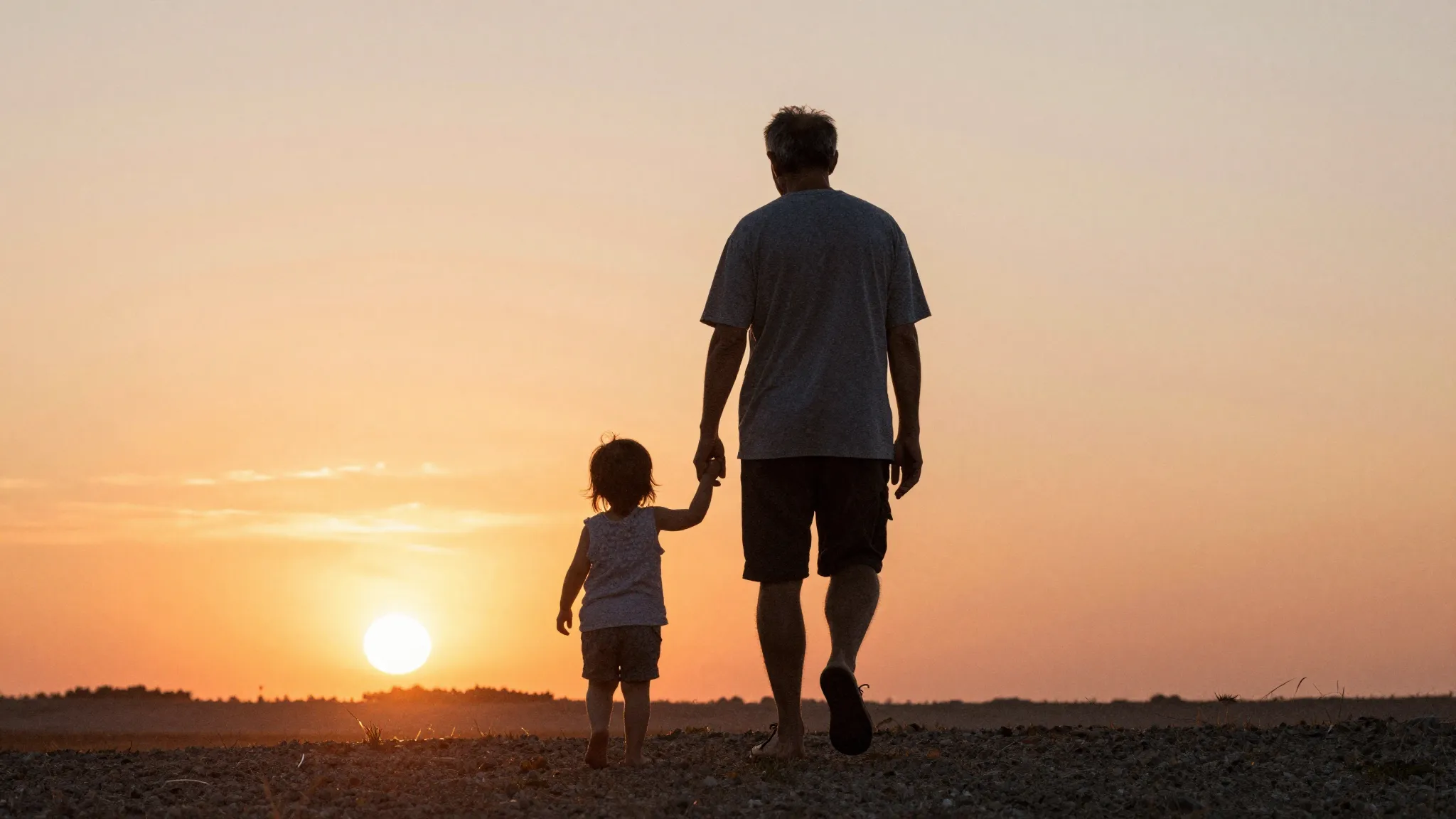 Watercolor style. A silhouette of a tall older brother holdi...