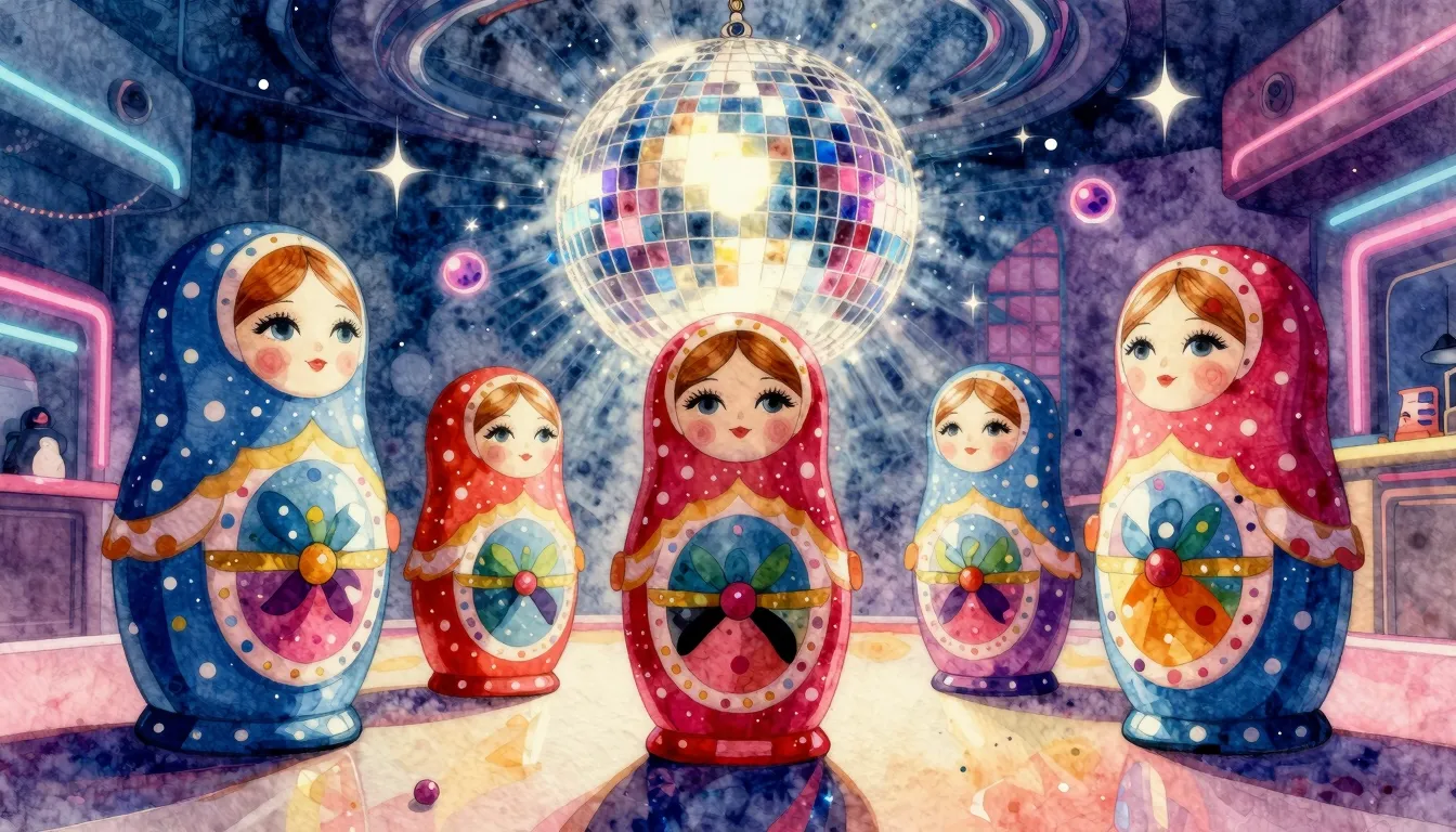 Vibrant watercolor style. A vibrant disco-funk album cover f...